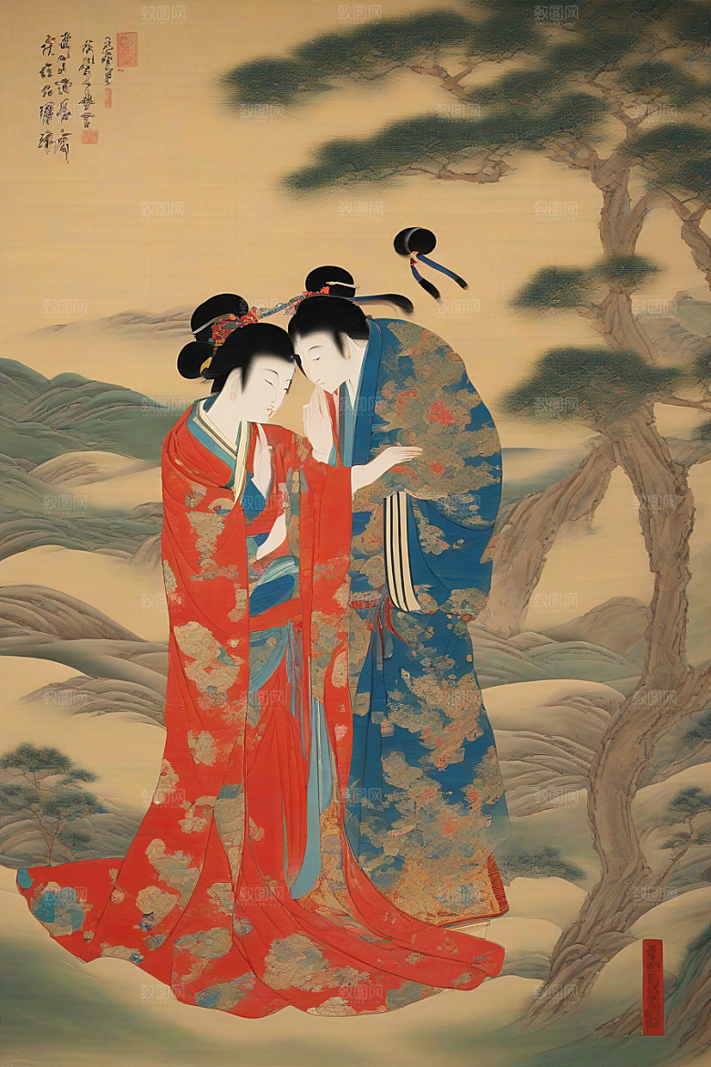 爱恋画卷古代东方风景中的永恒之情