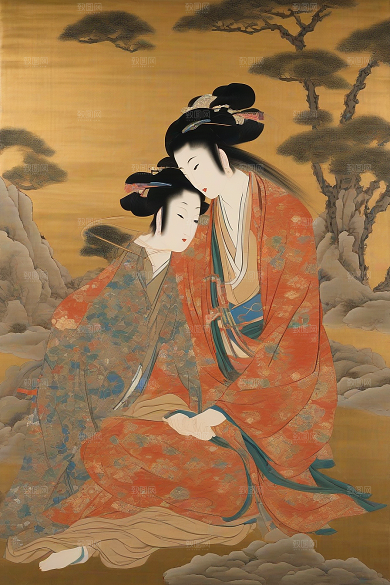 爱恋画卷古代东方风景中的永恒之情