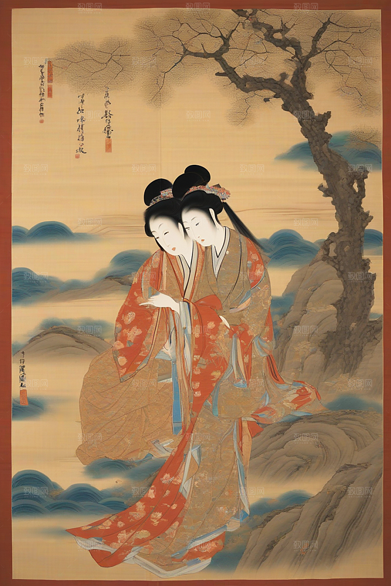 爱恋画卷古代东方风景中的永恒之情