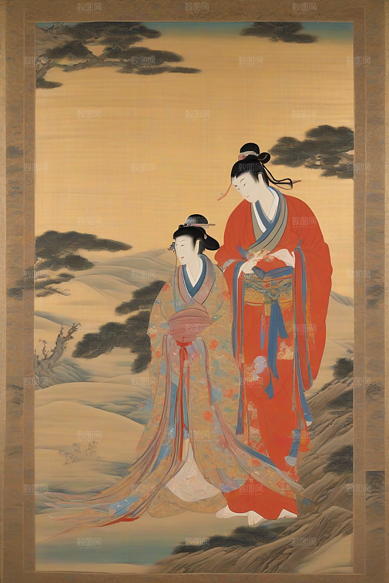 爱恋画卷古代东方风景中的永恒之情
