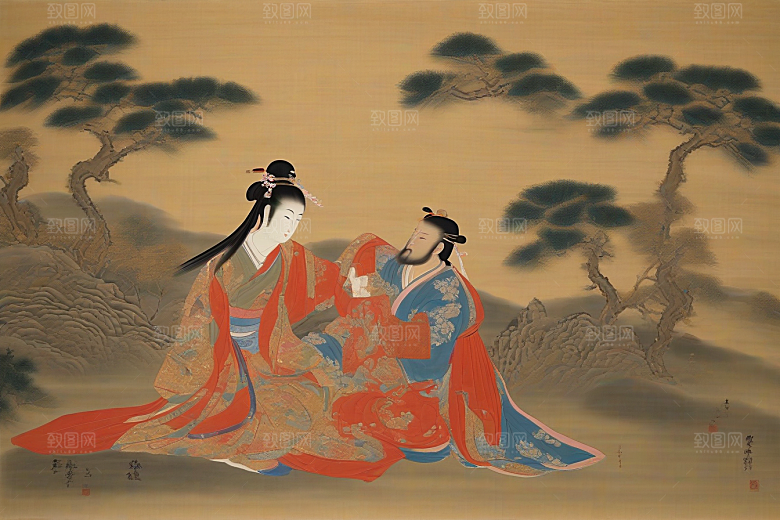 爱恋画卷古代东方风景中的永恒之情