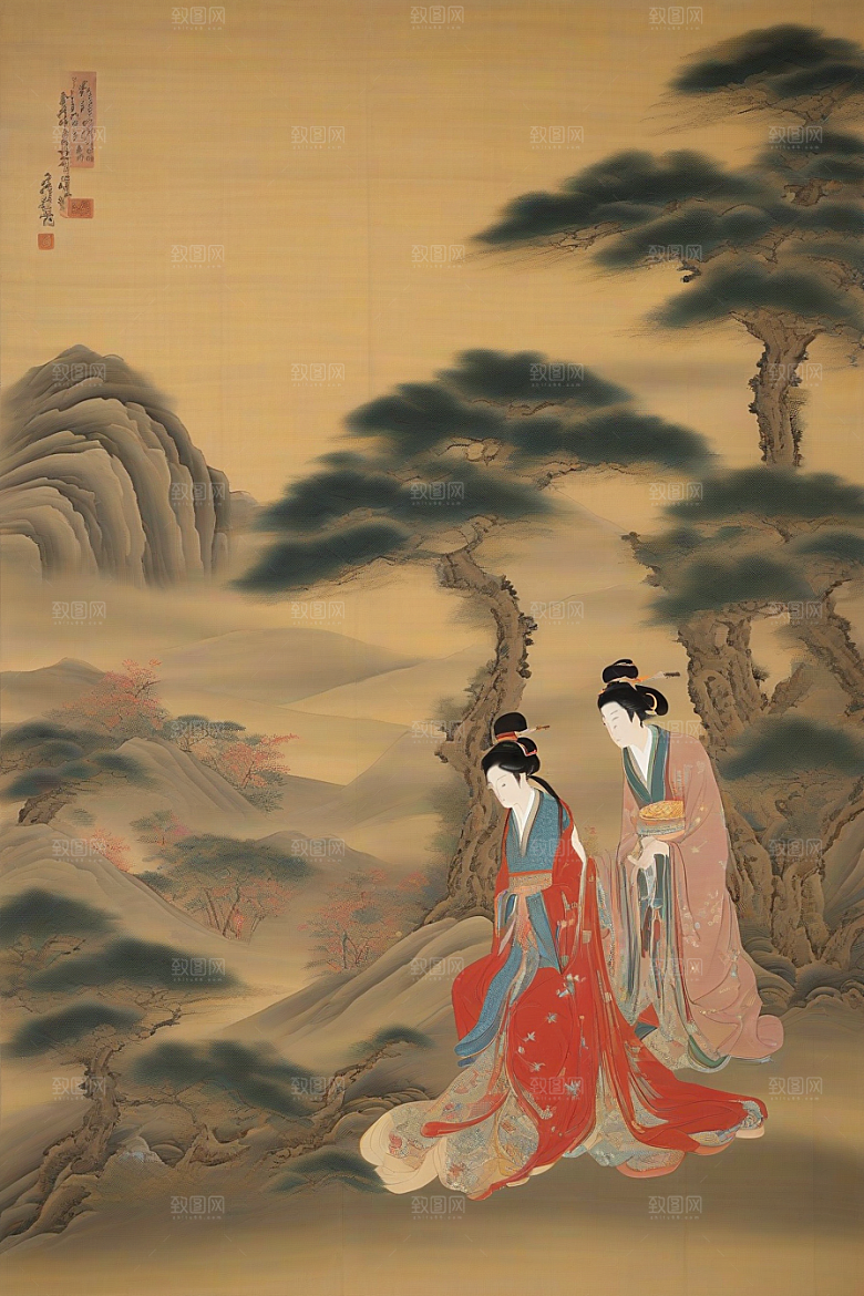 爱恋画卷古代东方风景中的永恒之情