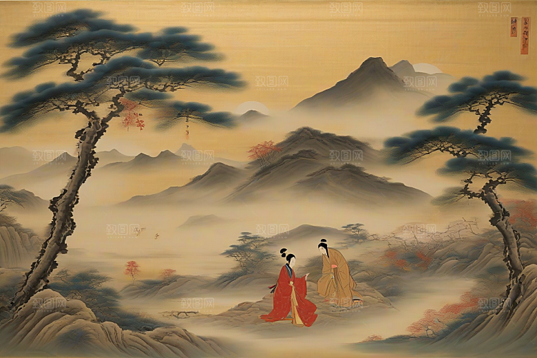 爱恋画卷古代东方风景中的永恒之情