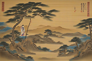 画中有爱古老东方风景中的动人传说