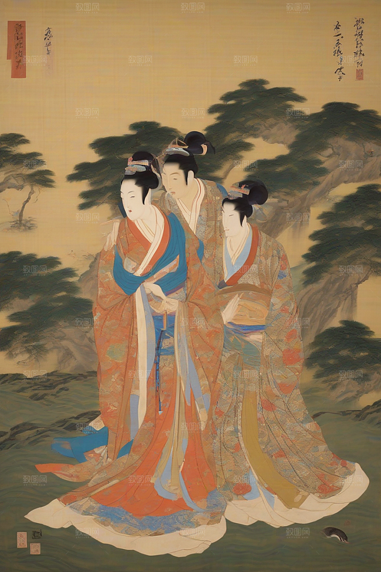 画中情深古老东方风景中的永恒传说