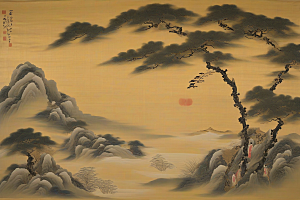 画中情深古老东方风景中的永恒传说