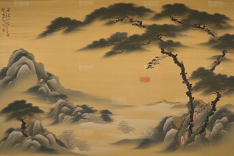 画中情深古老东方风景中的永恒传说