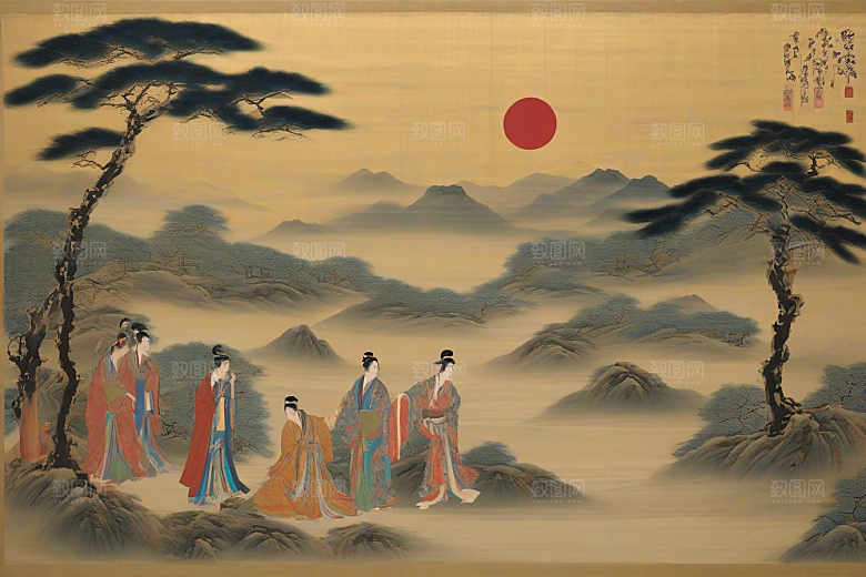 爱的印迹古代东方风景中的动人爱情