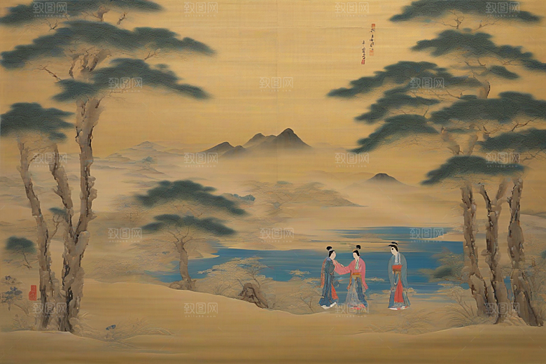 爱的印迹古代东方风景中的动人爱情