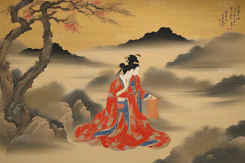 爱的印迹古代东方风景中的动人爱情