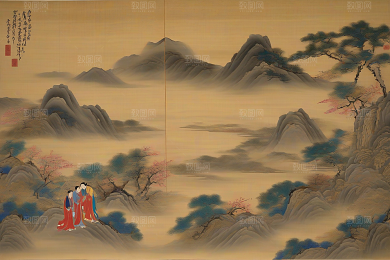 画卷之恋古老东方风景中的动人故事
