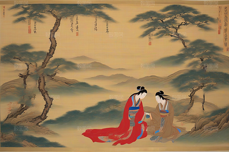 画卷之恋古老东方风景中的动人故事
