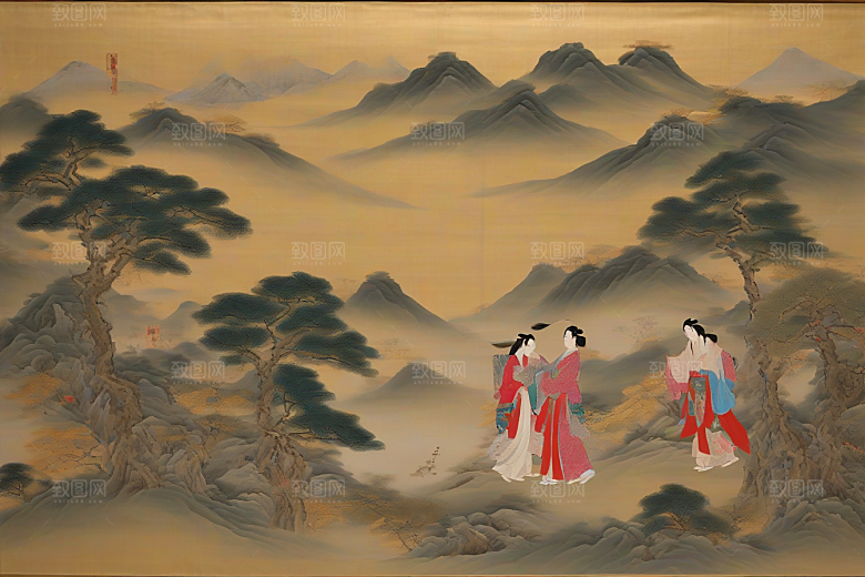 画卷之恋古老东方风景中的动人故事