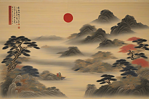 爱在画中古老东方风景中的激情绽放