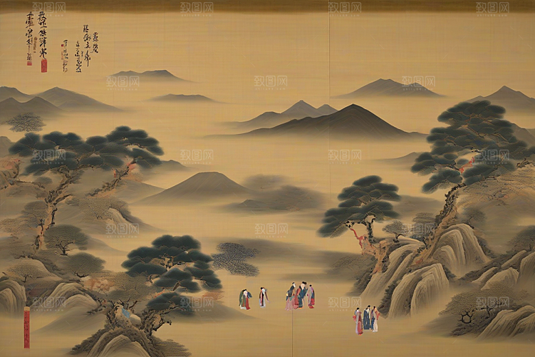 爱在画中古老东方风景中的激情绽放