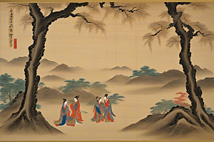 爱在画中古老东方风景中的激情绽放