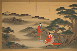 爱在画中古老东方风景中的激情绽放