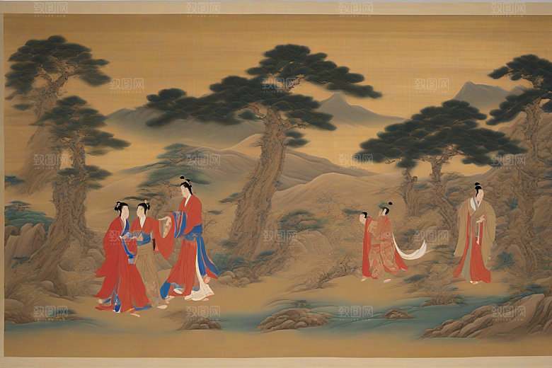 爱在画中古老东方风景中的激情绽放