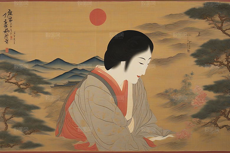 走入画卷古代东方风景中的爱情故事