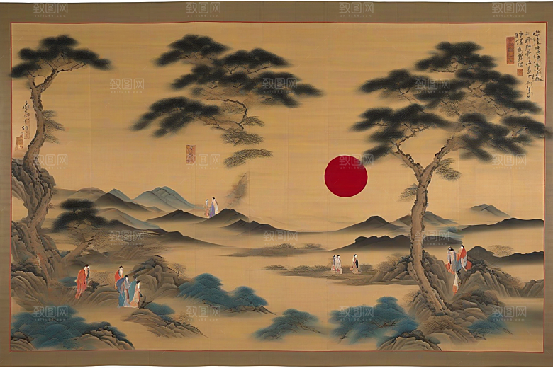 走入画卷古代东方风景中的爱情故事