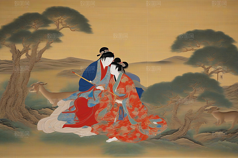 走入画卷古代东方风景中的爱情故事