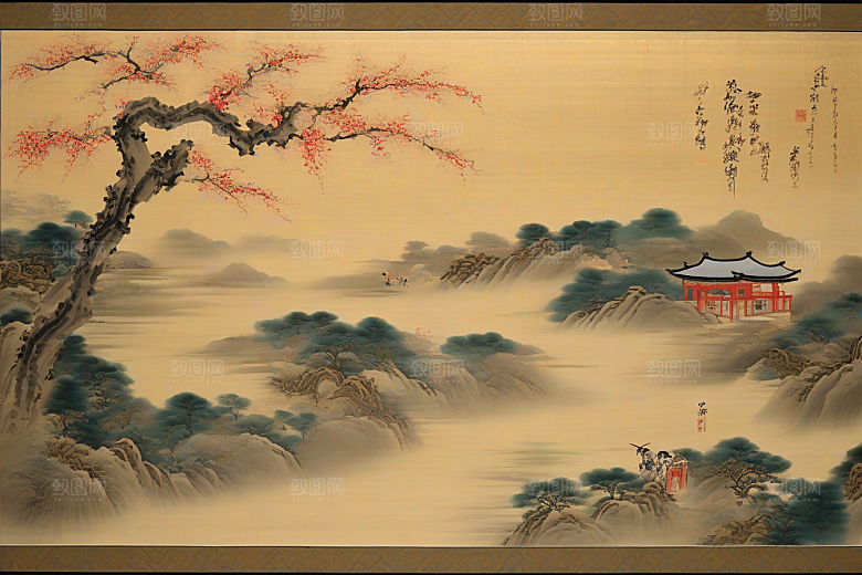 走入画卷古代东方风景中的爱情故事
