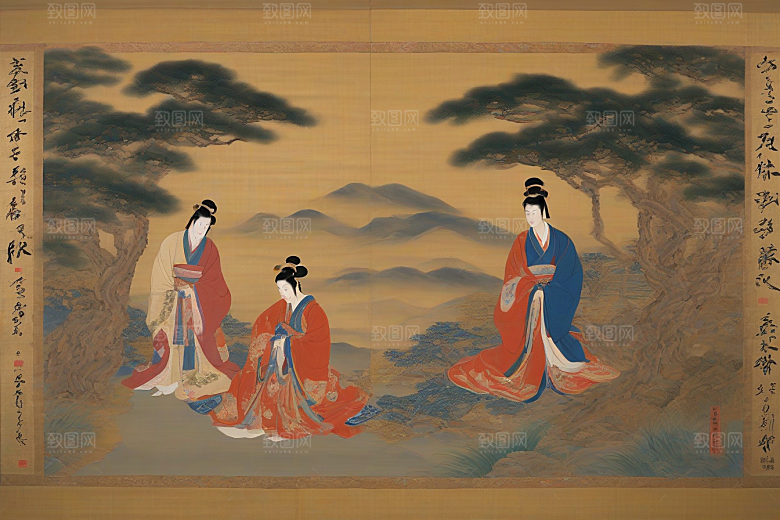 走入画卷古代东方风景中的爱情故事