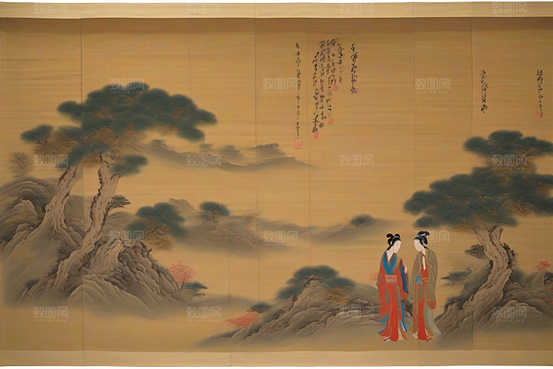 走入画卷古代东方风景中的爱情故事