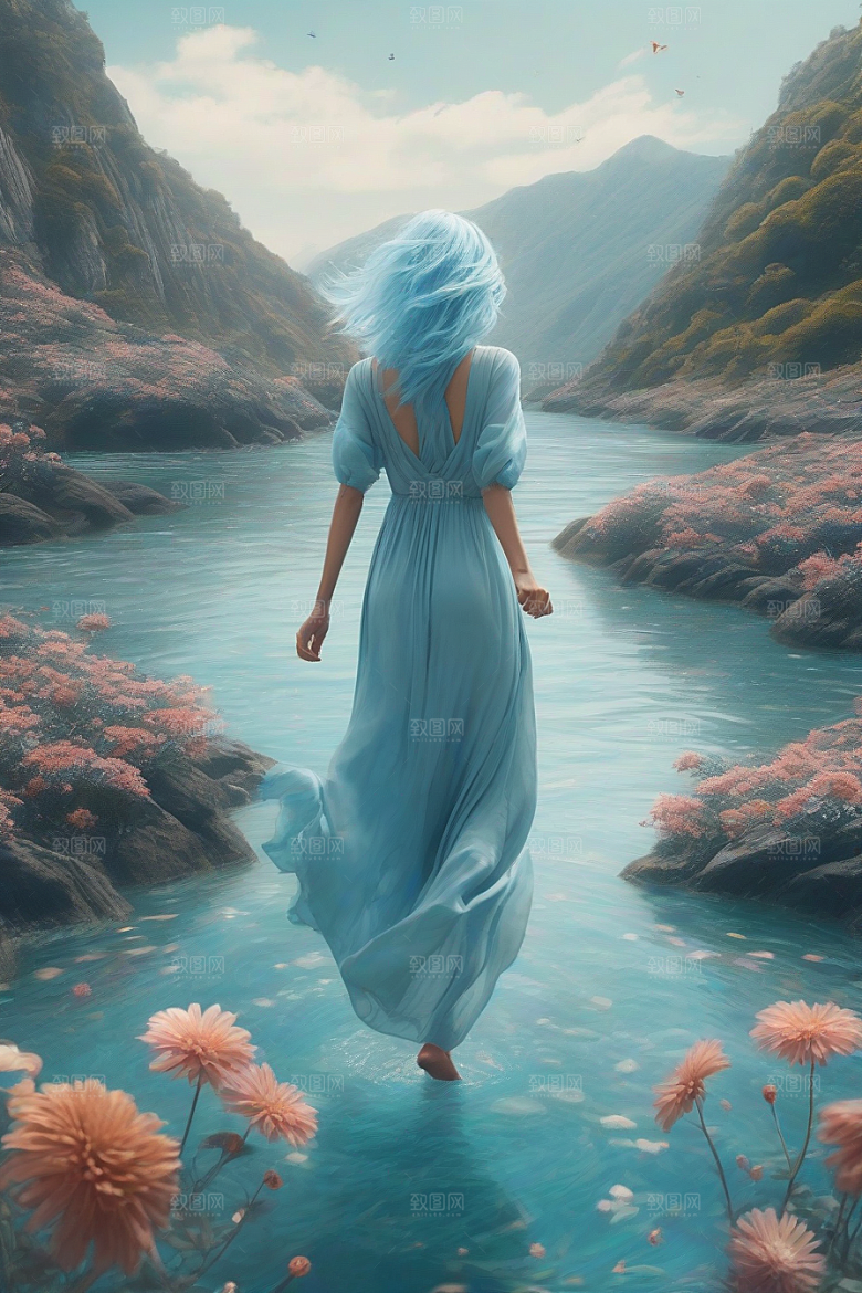 现实与幻想细腻山间女子跳海照
