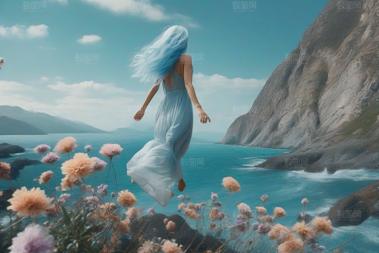 现实与幻想细腻山间女子跳海照