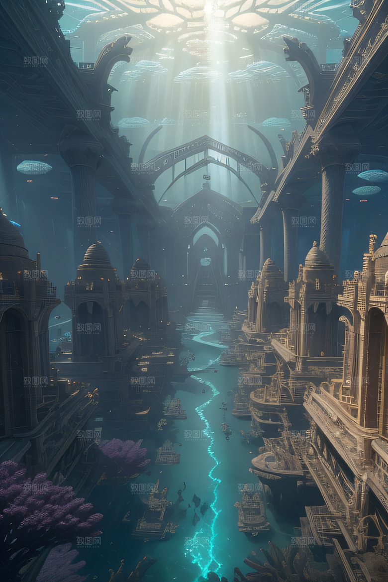史诗级CG背景画海底亚特兰蒂斯水晶宫