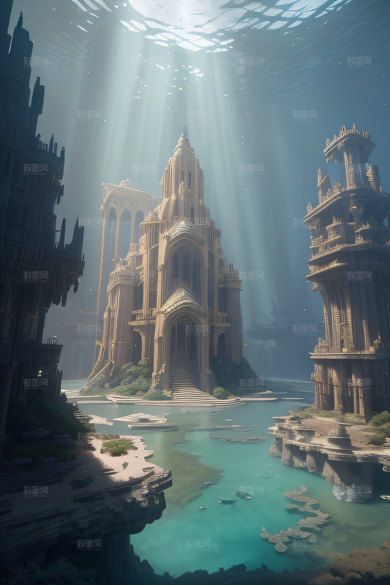 史诗级CG背景画海底亚特兰蒂斯水晶宫