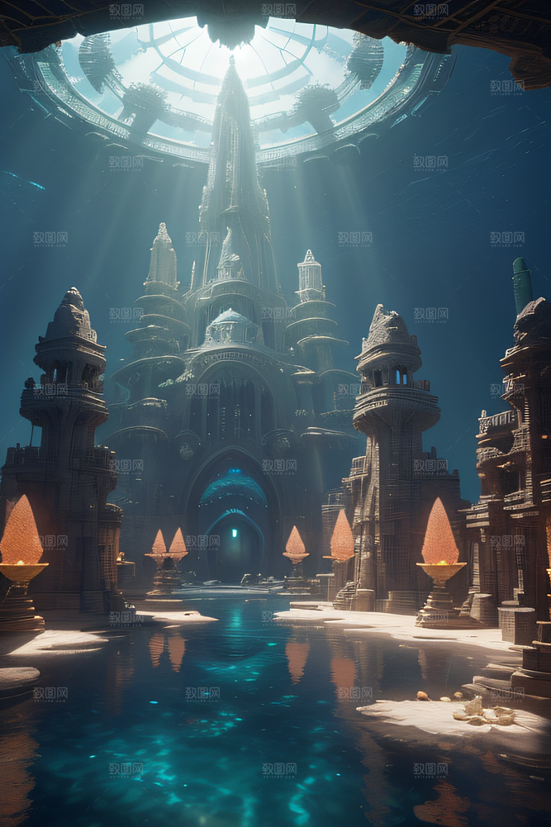 史诗级CG背景画海底亚特兰蒂斯水晶宫