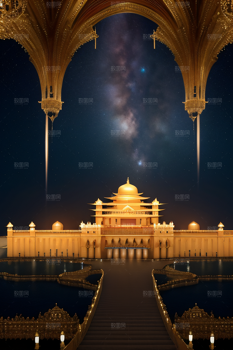 星空下的玫瑰宫殿超广角8K清晰俯瞰绝美
