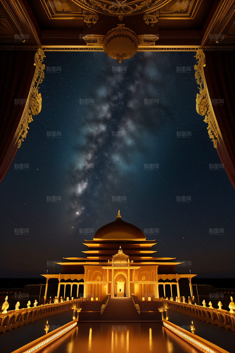 星空下的玫瑰宫殿超广角8K清晰俯瞰绝美