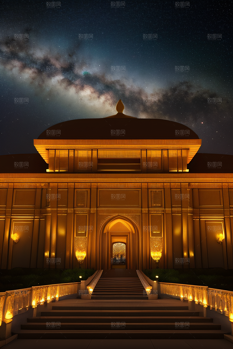 星空下的玫瑰宫殿超广角8K清晰俯瞰绝美