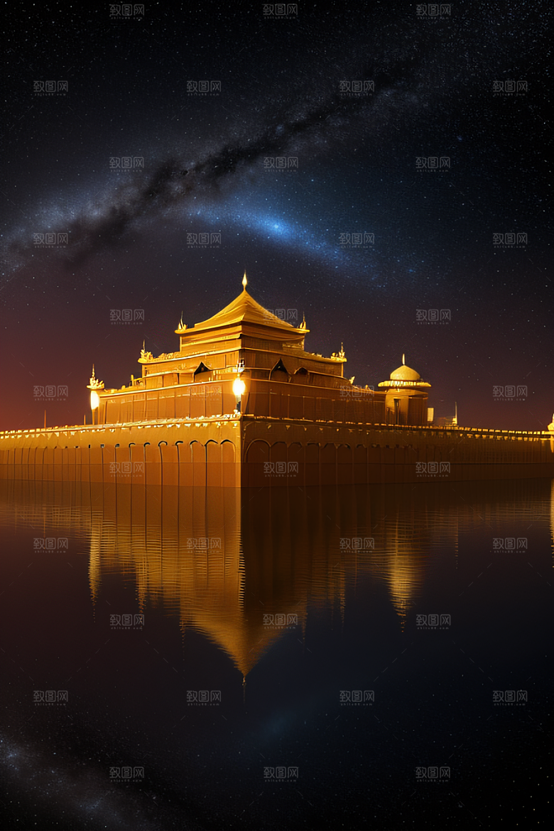 星空下的玫瑰宫殿超广角8K清晰俯瞰绝美