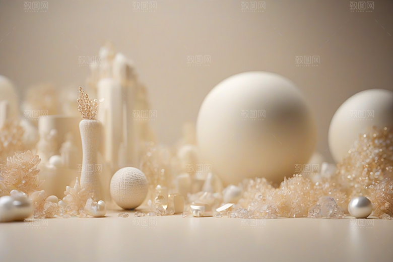 极简主义舞台布景：象牙与水晶的活力色彩