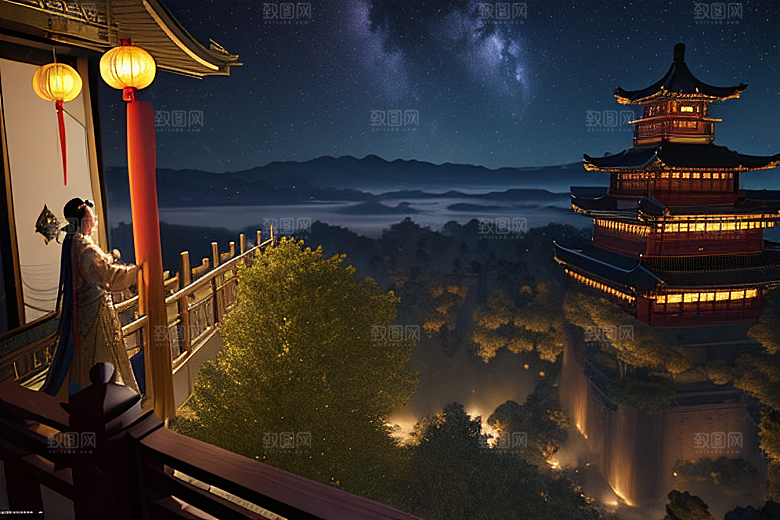 金色中国宫殿梦幻月光云海