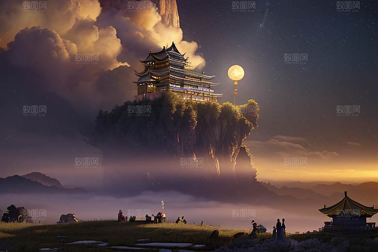 月夜幻境金殿之景