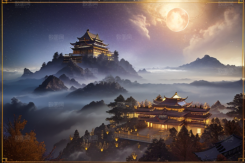 月夜幻境金殿之景