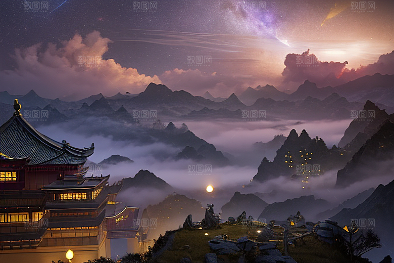 月夜幻境金殿之景