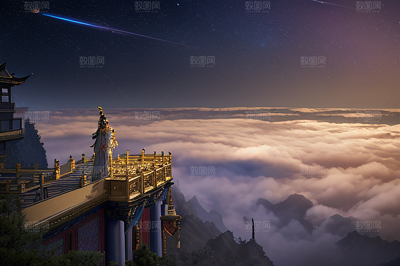 月夜幻境金殿之景