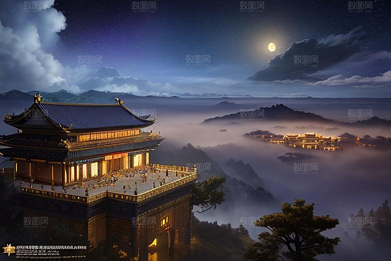 月夜幻境金殿之景