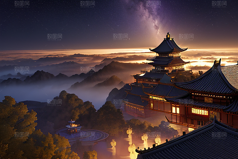 月夜幻境金殿之景