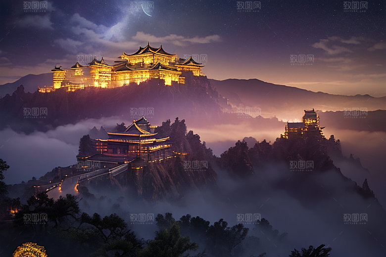 月夜幻境金殿之景