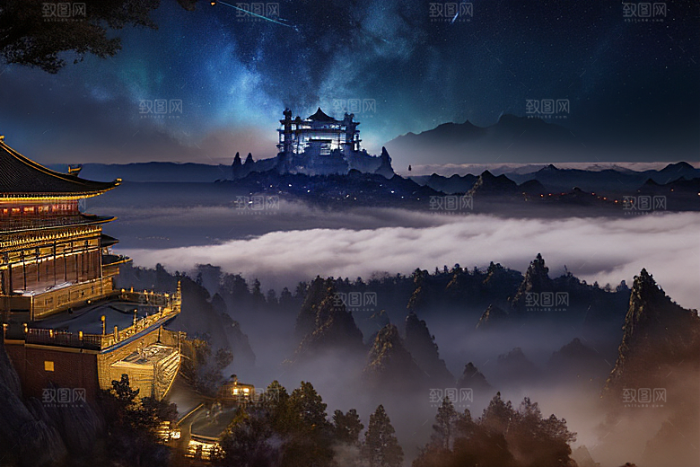 月夜幻境金殿之景