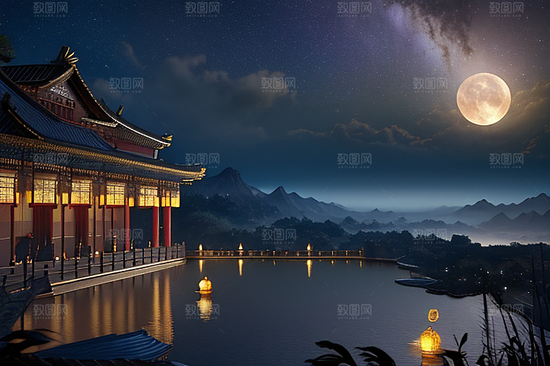 月夜幻境金殿之景
