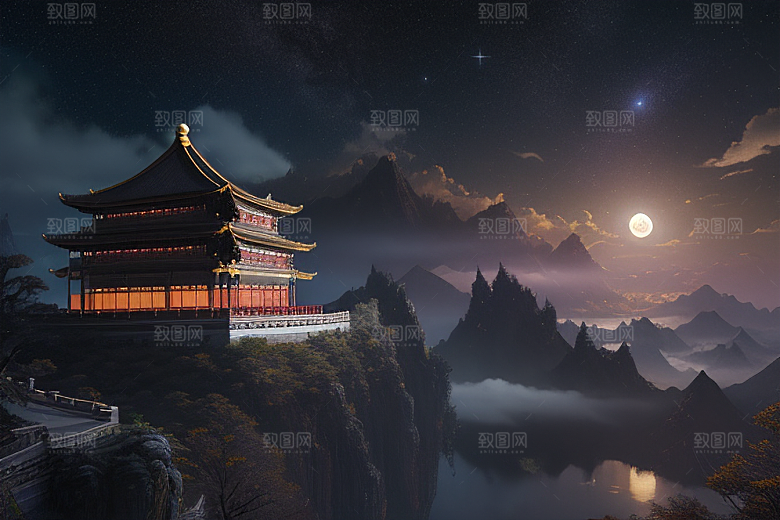 月夜幻境金殿之景