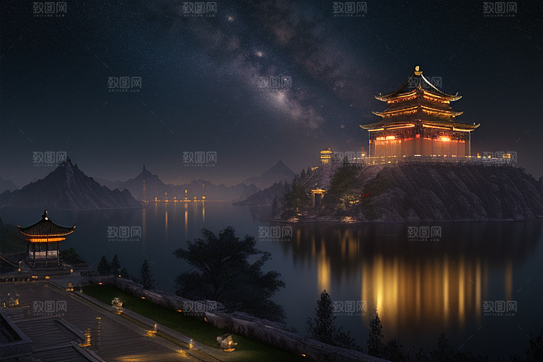 月夜幻境金殿之景